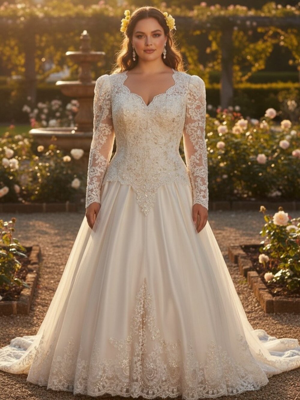 Mori Lee Vintage 80s Wedding Dress Size 22 US Beaded Lace Long Sleeve Bow Train